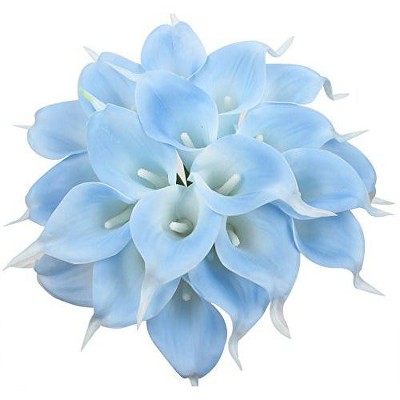 Duovlo 20pcs Calla Lily Bridal Wedding Bouquet Lataex Real Touch Artificial Flower Home Party Decor (Light Blue)