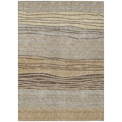 Taupe Brown And Beige Striped Washable Indoor Outdoor Area Rug