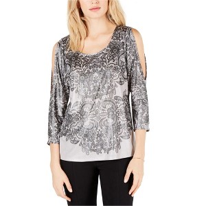 I.N.C International Concepts Womens Liquid Cold Shoulder Pullover Blouse, Metallic, Large - 1 of 1