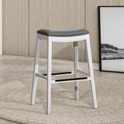 FURNIinspire Counter And Bar Stools Upholstered Bonded Leather Polyester Barstools, Bar Chair Without Backrest, Black And White, 17"*20.25"*32"