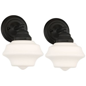 Possini Euro Design Astrid Modern Wall Light Sconces Set of 2 Black Hardwire 7 1/2" Fixture Opal White Schoolhouse Glass for Bedroom Bathroom Vanity - 1 of 4
