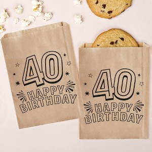 Big Dot of Happiness Adult 40th Birthday Kraft Brown Paper Treat Bags, Individual Greaseproof Brown Paper Sandwich Cookie Bags - 25 Count - 1 of 4