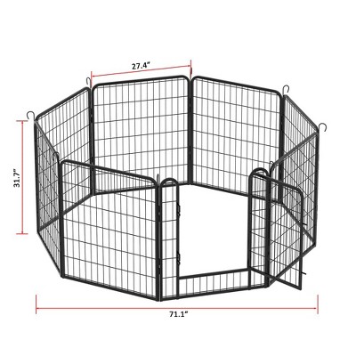 8-Panel Black Metal Pet Playpen with Door, 31.7"H