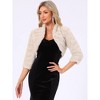 INSPIRE CHIC Women's Open Front 3/4 Sleeve Faux Fur Cropped Jacket - 3 of 4