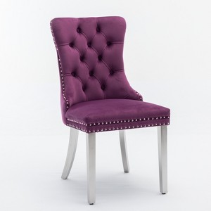 Vynxaria Purple Velvet Dining Chairs Set of 2 with Chrome Legs - 1 of 4