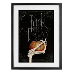 Stupell Industries Trick Or Treat Skeleton Hand Framed Print Under Glass Art, Black, 17" x 23" - 1 of 4