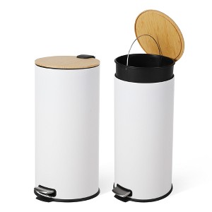 8 Gallon Step Trash Can with Soft-Close Bamboo Lid, Stainless Steel Garbage Can with Inner Bucket - 1 of 4