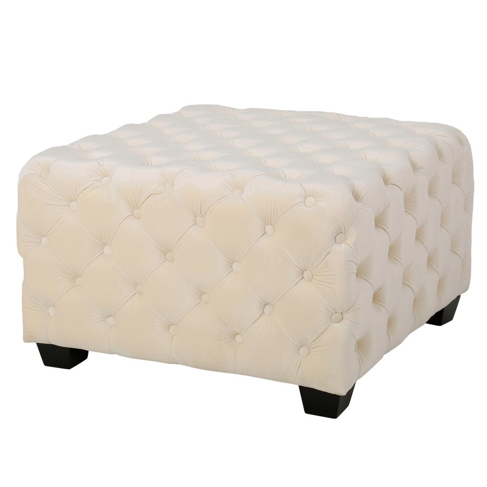Photos - Pouffe / Bench Piper Tufted Square Ottoman Bench Ivory - Christopher Knight Home