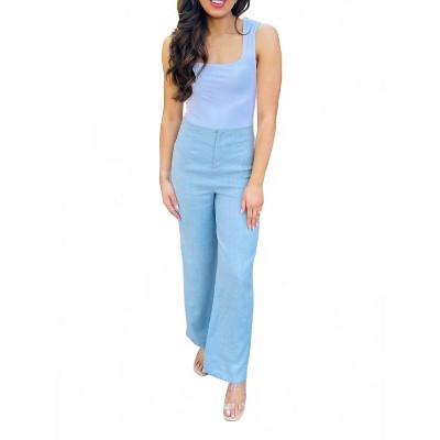 Women's Linen Wide Leg Pant - OLIVACEOUS