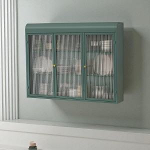 35.45" Wall Mounted Glass Cabinet with 3 Arched Doors, Modern Display Storage Cupboard for Kitchen, Living Room, Bathroom - 1 of 4