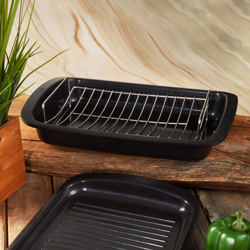 BergHOFF Graphite Non-stick Recycled Cast Aluminum Roaster with Removable Rack 16.5" X 11" X 2.75", 3 of 11