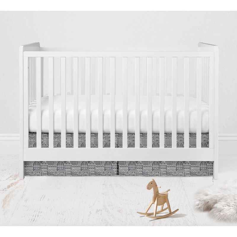Bacati - Clouds in the City Gray Reverse Cityscape Crib/Toddler Bed Skirt, 1 of 6