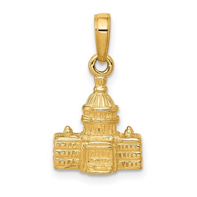 Black Bow Jewelry 14k Yellow Gold 3D Washington D.C. Capital Building Pendant, 13 x 20mm