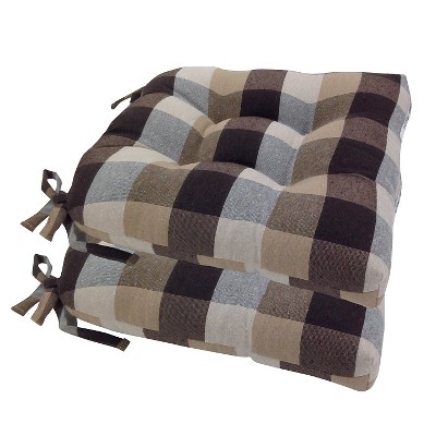 Chocolate Buffalo Check Woven Plaid Chair Pads With Tiebacks set Of 4 Essentials Arlee Home Fashions Square Seat Cushions Chenille Fabric Target