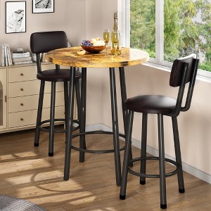 Hooseng 3 Pieces Round Dining Table, Bar Table Set with Counter Height Faux Marble Table and 2 Stools, Space Saving Bar Table and Chairs Set - 1 of 4