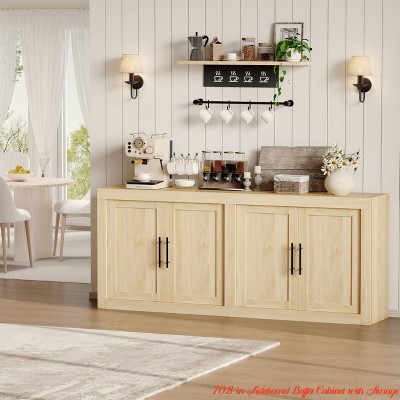 35.4 in/70.8 in Sideboard Buffet Cabinet w/ Storage, Mid Century Modern Accent Cabinet w/ 4 Doors, Wood Coffee Bar Media Console Credenza