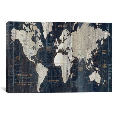 Old World Map by Wild Apple Portfolio Unframed Canvas Print Navy - iCanvas