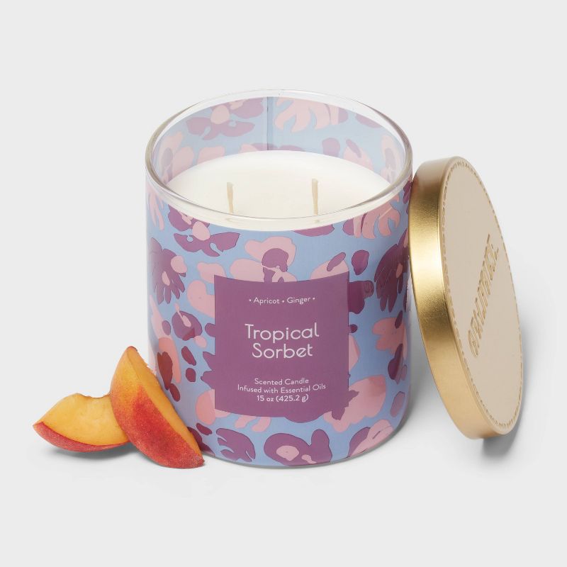 2-Wick Glass Jar 15oz Candle with Patterned Sleeve Tropical Sorbet - Opalhouse&#8482;, 3 of 4