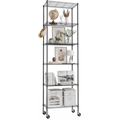 HOMDOX 6-Tier Wire Shelving 11.42"D x 21.26"W x 72.05"H Adjustable Metal Storage with Wheels & Hooks for Kitchen Bathroom Laundry