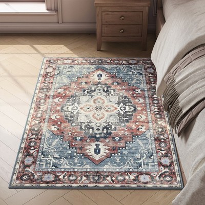 SONGMICS HOME Area Rug, Non-Slip Carpet, Traditional Vintage Style, Machine Washable Coffee Brown