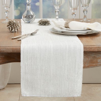 Beige Cotton Ribbed Table Runner with Shimmering Design