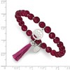 Chisel Stainless Steel Polished Lotus 6mm Pink Jade Beaded Stretch Bracelet with Tassel - 4 of 4