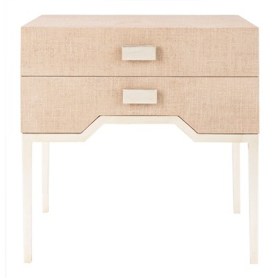 Micah Faux Raffia 2 Drawer Nightstand Beige - Safavieh