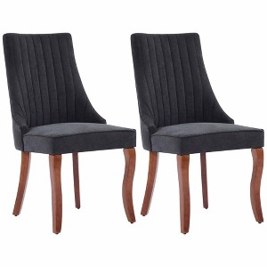 QingMoon Dining Chairs Set of 2, Fabric Upholstered Kitchen Chairs, Mid Century Modern Accent Chair with Solid Wood Legs for Dining Room - 1 of 4