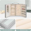Travel Jewelry Box with Mirror and Handle, Portable Organizer for Stud Earrings, Rings, Necklaces and Bracelets, Gray & Tea Green - 4 of 4