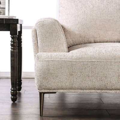 Light Brown Linen Fabric Sectional Sofa with Flared Arms