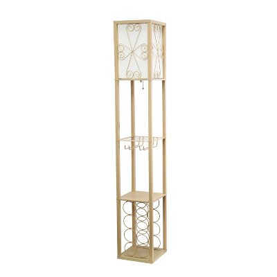 Chic White 12" Multi-Functional Wine Rack Shelf Lamp with Linen Shade