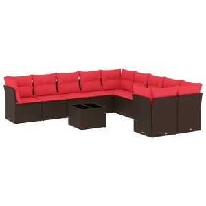 vidaXL 11 Piece Patio Sofa Set with Cushions Brown Poly Rattan - 1 of 4