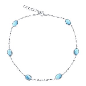 Caribbean Treasures Sterling Silver, Oval Larimar Anklet - Blue - 9+1 Inch - 1 of 2