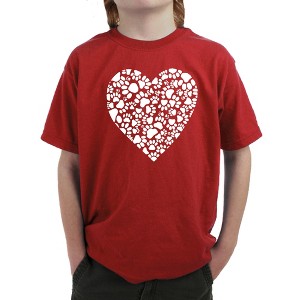 LA Pop Art Boy's Word Art T-shirt - Paw Prints Heart - 1 of 4