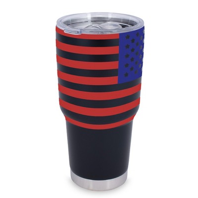 100 North 30 Ounce Stainless Steel On the Go Travel Tumbler With Push Top Lid, American Flag Black