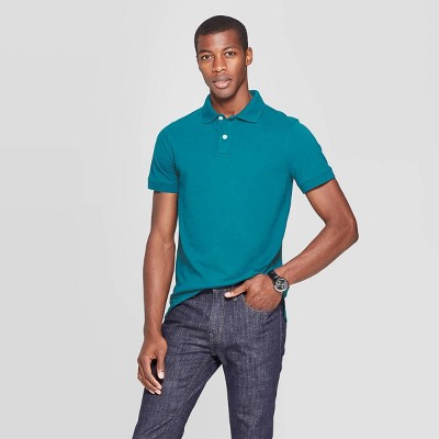 Men's Slim Fit Short Sleeve Pique Loring Polo Shirt - Goodfellow & Co™  Coastal Wave S