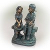 Alpine Corporation 16" Polyresin Girl and Boy with Dog Sitting on Bench Sculpture Bronze: Durable Outdoor Decor, Magnesium Oxide, Rust-Resistant - 3 of 4