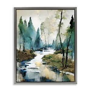 Stupell Industries Watercolor Creek Landscape Floating Frame Canvas Art - 1 of 4