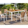 7-Piece Patio Outdoor Dining Set, Wicker Furniture Set of 6 Chairs, Dining Table with Iron Legs and Acacia Wood Tabletop–Cuddlewood - 3 of 4
