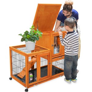 Sandinrayli Rabbit Hutch Indoor Outdoor Bunny Cage 39" L Large 2-Story Wooden Small Animal House Enclosure with Wheels - 1 of 4
