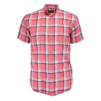 Falcon Bay Men's Cotton Works Short Sleeve Button Down Sport Shirt | Red Medium