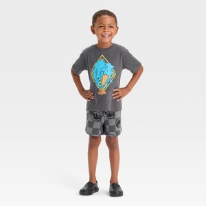 Toddler Boys' 2pc Jurassic Park Dinosaur Short Sleeve T-Shirt and Shorts Set - Gray - 1 of 4