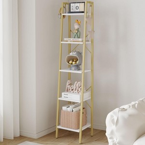 Ladder Shelf, Bookshelf Bookcase, Freestanding Corner Storage Shelve with 2 Hooks - 1 of 4