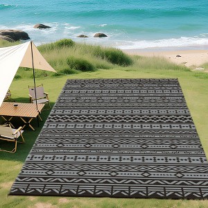 Outsunny Outdoor Patio Rug, Large Camping Carpet with Carrying Bag, Waterproof Plastic Straw, Reversible, Geometric Wall - 1 of 4
