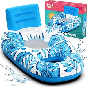 POOLSIDER Premium Adult Pool Float Lounger – XL Heavy-Duty Raft with Backrest & 2 Cup Holders – Tropical Design Pool Float for Adults - 1 of 4