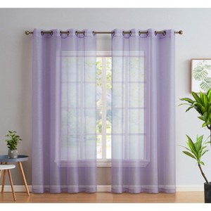 HLC.ME Semi Sheer Voile Light Filtering Transparent Window Curtain Grommet Panels - Set of 2 - 1 of 4
