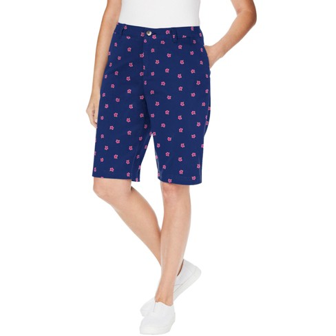Woman Within Women s Plus Size Freedom Waist Short 38 W Navy Tropical Floral Target