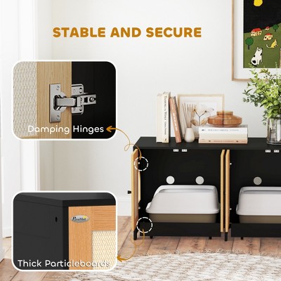 Black and Natural Sisal Cat Litter Box Enclosure with Cabinets