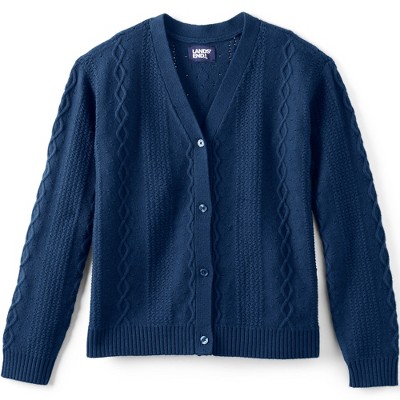 Lands' End Kids Button Front Cable Cardigan