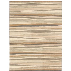 Beige and Brown Wool Abstract Stripe Hand Loomed Area Rug - 1 of 4